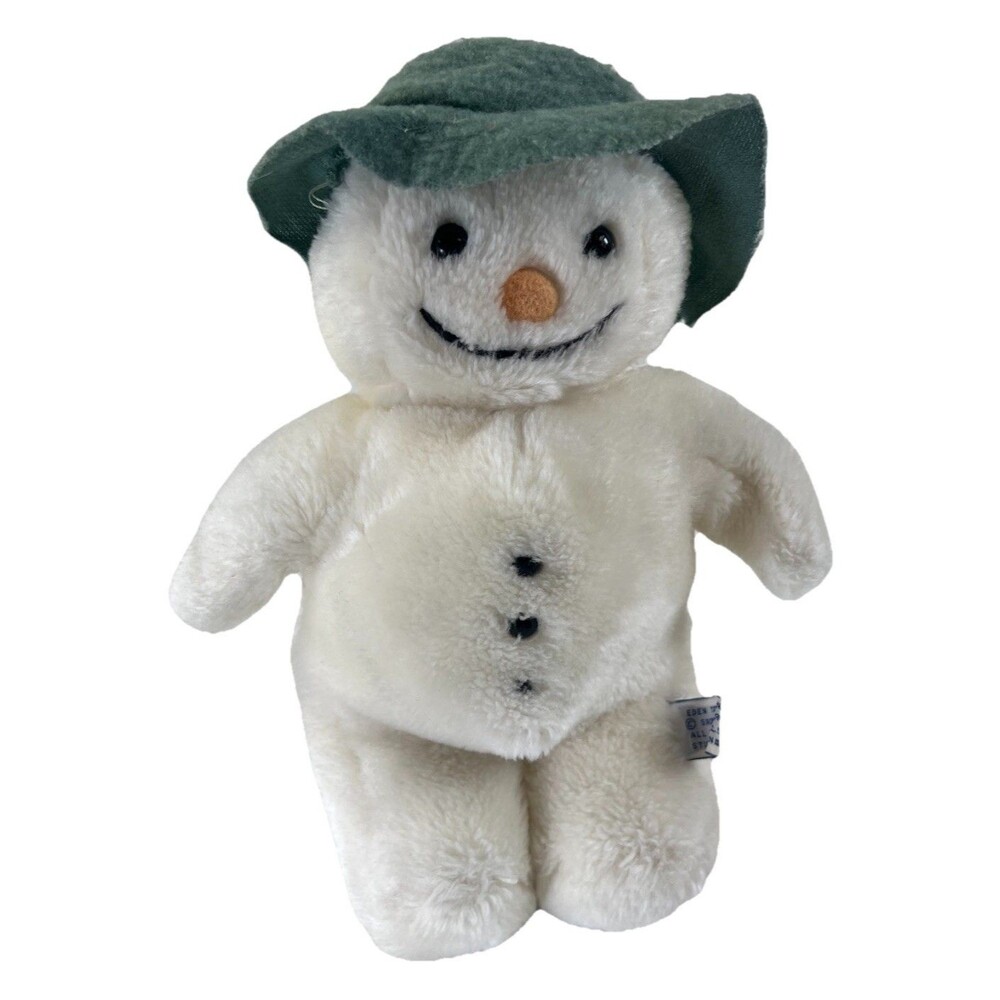 Vintage Eden Toys The Snowman White Plush Green Hat Scarf Stuffed Animal Toy 9”